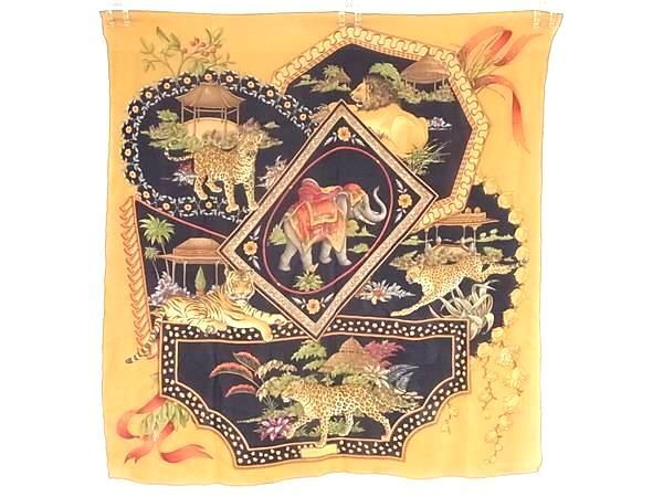 1 jpy # beautiful goods # Salvatore Ferragamo Ferragamo animal total pattern scarf stole shawl yellow group × multicolor BJ1624