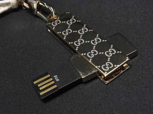 1円 ■美品■ GUCCI グッチ GG柄 フリンジ USBメモリー 8GB キーホルダー ストラップ ゴールド系 AU1195