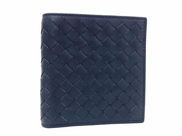 1円 ■新品同様■ BOTTEGA VENETA ボッテガヴェネタ イントレチャート レザー 二つ折り 財布 ウォレット ネイビー系 AY1124の画像1