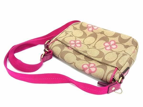 1 jpy # ultimate beautiful goods # COACH Coach signature clover PVC× leather shoulder bag Cross body diagonal .. brown group × pink series BI1826