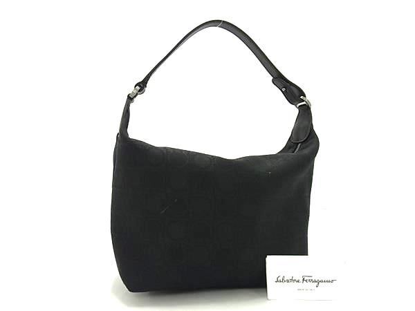 1円 ■新品■未使用■ Salvatore Ferragamo フェラガモ AU-22 3690 ガンチーニ キャンバス×レザー ミニハンドバッグ ブラック系 FA5123_画像1