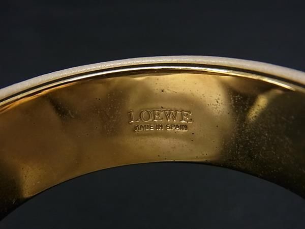 1円 LOEWE ロエベ レザー バングル ブレスレット アクセサリー レディース ゴールド系×グレージュ系 AW5983の画像4