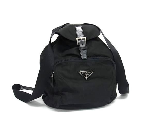 1円 PRADA プラダ テスートナイロン×レザー 巾着型 リュックサック バックパック レディース ブラック系 BK0687_画像1