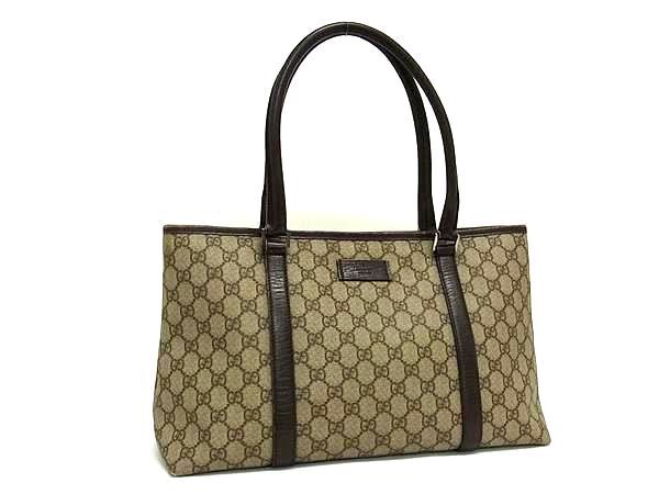 1円 ■美品■ GUCCI グッチ 114595 213317 GGスプリーム GG柄 PVC トート ショルダーバッグ 肩掛け レディース ブラウン系 AZ1290_画像1