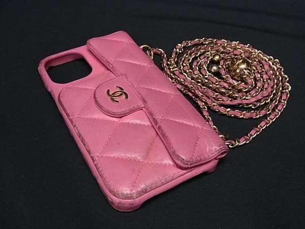 1円 CHANEL シャネル ココマーク マトラッセ ラムスキン チェーン iPhone 12/12Pro 対応 アイフォンケース スマホケース ピンク系 AW4843_画像1