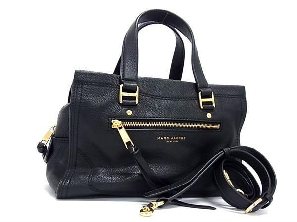 1円 ■新品同様■ MARC JACOBS マークジェイコブス レザー 2WAY トート ショルダー ハンドバッグ 斜め掛けかばん ブラック系 AW7183の画像1