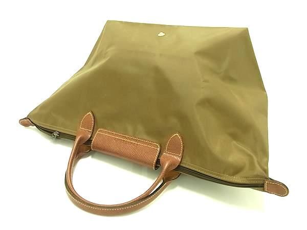 1円 ■美品■ LONGCHAMP ロンシャン ル プリアージュ ナイロン×レザー 折り畳み式 ハンドバッグ トートバッグ カーキ系 FA5104の画像3