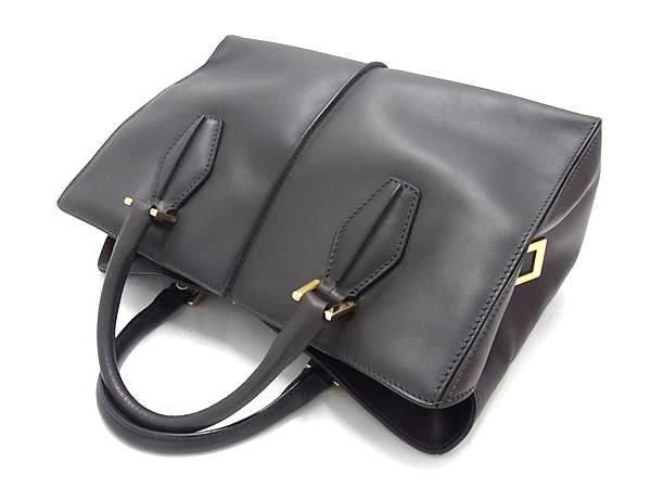 1円 ■美品■ TODS トッズ レザー ハンドバッグ トートバッグ レディース ダークグレー系×パープル系 FA5121