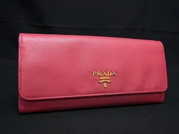 1円 PRADA プラダ サフィアーノレザー 二つ折り 長財布 ウォレット 小銭入れ 札入れ レディース ピンク系 AW7223_画像1