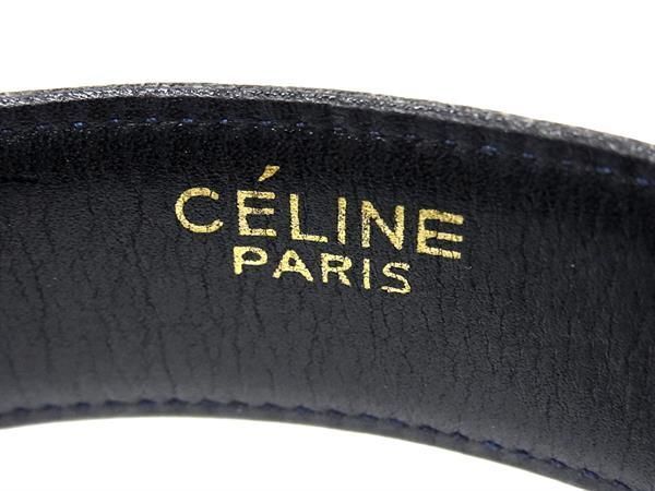 1円 CELINE セリーヌ ヴィンテージ 馬車金具 レザー ゴールド金具 ベルト 表記サイズ 65 メンズ レディース ネイビー系 BF7102の画像5