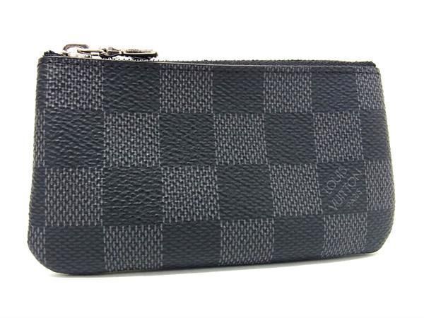 1円 ■美品■ LOUIS VUITTON ルイヴィトン N60155 ダミエグラフィット ポシェット クレ キーリング付 コインケース ブラック系 AY1147の画像1