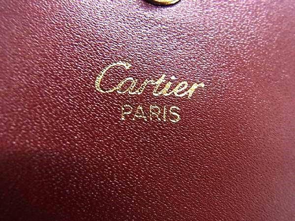 1円 ■美品■ Cartier カルティエ マストライン レザー 三つ折り がま口 財布 ウォレット 札入れ 小銭入れ レディース ボルドー系 BF7468の画像7