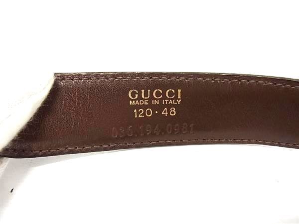 1円 GUCCI グッチ 036 194 0981 レザー ゴールド金具 ベルト 表記サイズ 120・48 ビジネス 紳士 メンズ ブラック系×ブラウン系 AX6139_画像4