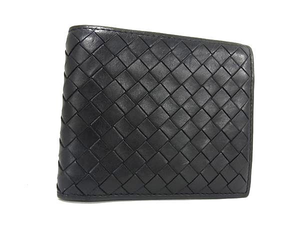 1円 ■美品■ BOTTEGA VENETA ボッテガヴェネタ イントレチャート レザー 二つ折り 財布 ウォレット メンズ ブラック系 FA4574の画像1