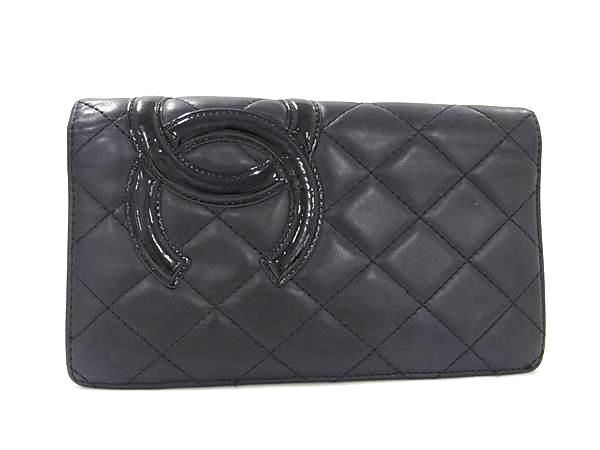 1円 ■美品■ CHANEL シャネル ココマーク マトラッセ カンボンライン ラムスキン 二つ折り 長財布 ウォレット ブラック系 FA5144の画像1