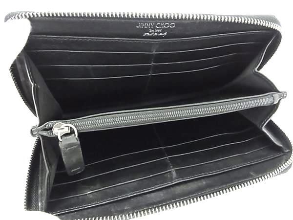 1円 ■美品■ JIMMY CHOO ジミーチュウ カーナビー レザー ラウンドファスナー 長財布 ウォレット レディース ブラック系 FA5402の画像3