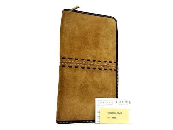 1円 LOEWE ロエベ アナグラム スエード ラウンドファスナー 長財布 ウォレット 札入れ 小銭入れ カード入れ レディース ブラウン系 FA5833の画像1