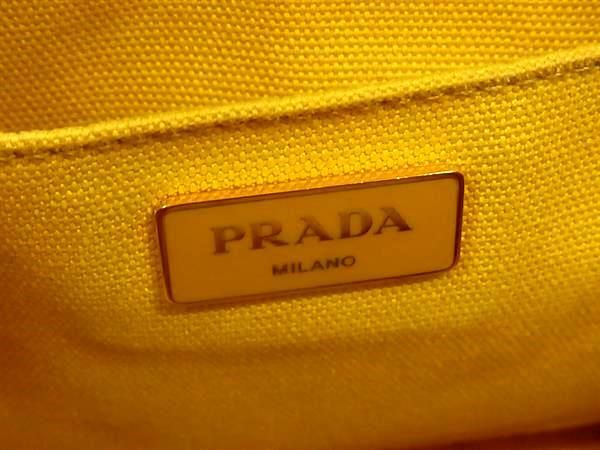 1円 PRADA プラダ キャンバス カナパ キャンバス 2WAY ハンドバッグ トート ショルダー クロスボディ 肩掛け イエロー系 AY1688の画像6