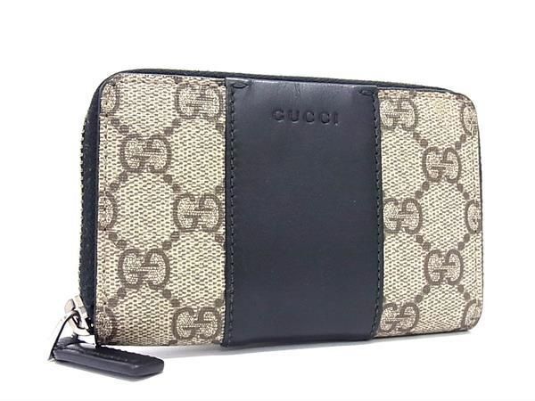 1円 ■美品■ GUCCI グッチ 451242 GG柄 PVC×レザー ラウンドファスナー カードケース カード入れ 名刺入れ ブラウン系 FA5864_画像1