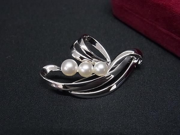 1円 ■極美品■ MIKIMOTO ミキモト 本真珠 アコヤ真珠 パール 約5mm〜6mm SV925 NHK ピンブローチ アクセサリー アイボリー系 BK0345の画像1