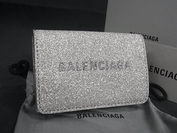 1円 ■新品同様■ BALENCIAGA バレンシアガ 551921 エブリデイ レザー ラメ 三つ折り 財布 ウォレット レディース シルバー系 FA5300の画像1