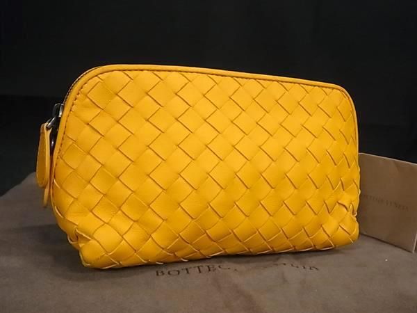 1円 ■美品■ BOTTEGA VENETA ボッテガヴェネタ レザー マルチケース 化粧ポーチ 小物入れ レディース メンズ イエロー系 FA4779の画像1