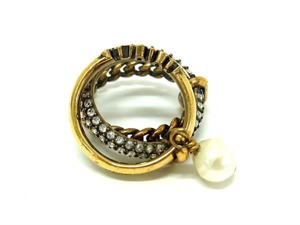 1円 ■美品■ DIOR ディオール ラインストーン パール リング 指輪 約9号 アクセサリー レディース ゴールド系×シルバー系 FA5489の画像2