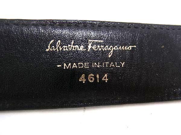 1円 Salvatore Ferragamo フェラガモ 4614 ダブルガンチーニ スエード ゴールド金具 ベルト メンズ ブラック系 AX5787の画像5