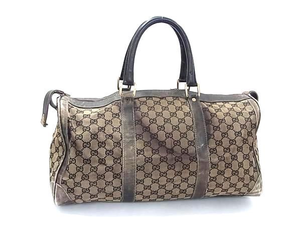 1円 GUCCI グッチ オールドグッチ ヴィンテージ GG柄 GGキャンバス×レザー ボストンバッグ ハンドバッグ ブラウン系 AY1366の画像1