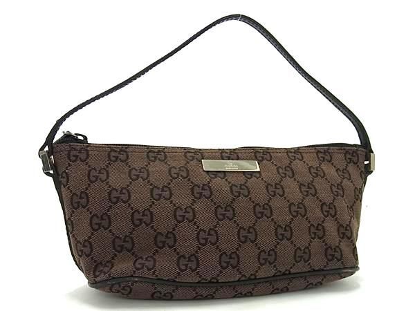 1円 ■美品■ GUCCI グッチ 039 1103 2123 GG柄 GGキャンバス×レザー ワンハンドル ハンドバッグ ポーチ ブラウン系×ブラック系 AZ0868の画像1