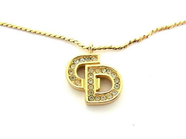 1円 ■美品■ ChristianDior ディオール ヴィンテージ ラインストーン CDロゴ ネックレス ペンダント アクセサリー ゴールド系 BJ2124の画像3