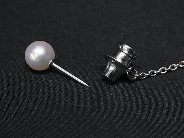 1円 ■新品同様■ MIKIMOTO ミキモト 本真珠 アコヤ真珠 パール 約5mm〜約7mm カフス タイピン 2点セット シルバー系 BJ2341の画像3