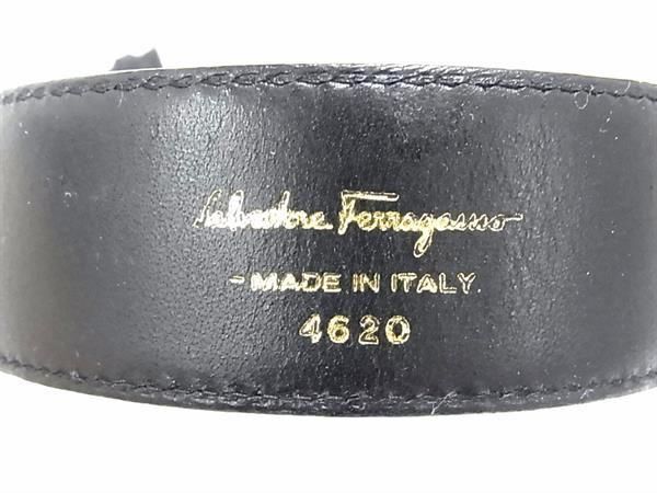 1円 ■美品■ Salvatore Ferragamo フェラガモ ダブルガンチーニ レザー ゴールド金具 ベルト レディース ブラック系 FA4881_画像4