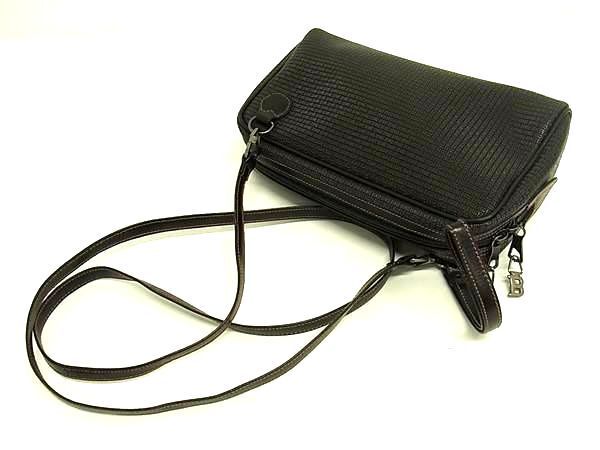 1円 ■美品■ BALLY バリー PVC×レザー 総柄 ミニ ショルダーバッグ ポシェット クロスボディ 斜め掛け 肩掛け ブラック系 BJ2612の画像3