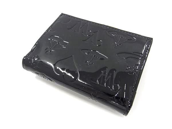■新品■未使用■ Vivienne Westwood ヴィヴィアン オーブ パテントレザー がま口 三つ折り 財布 ウォレット ブラック系 AV9100_画像2