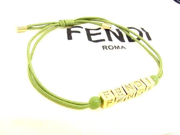 # как новый # FENDI Fendi кожа браслет аксессуары женский оттенок зеленого × оттенок золота AW5352