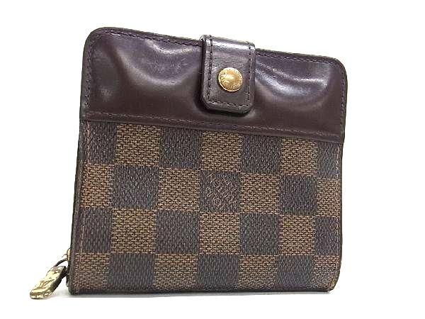 1円 LOUIS VUITTON ルイヴィトン N61668 ダミエ コンパクトジップ 二つ折り 財布 ウォレット レディース メンズ ブラウン系 FA1639の画像1