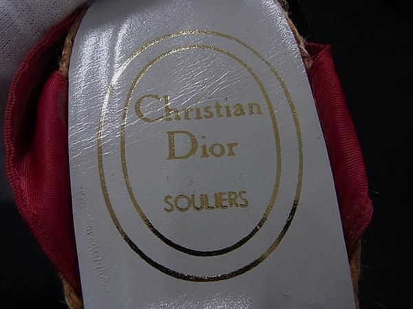 1円 ■美品■ ChristianDior クリスチャンディオール ストロー オープントゥ ヒール サイズ6 (約23.0cm) 靴 シューズ ベージュ系 FC2034の画像5