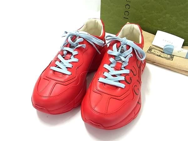 1 иен # новый товар # не использовался # GUCCI Gucci кожа спортивные туфли размер 8( примерно 26.0cm) обувь обувь мужской оттенок красного FC3841