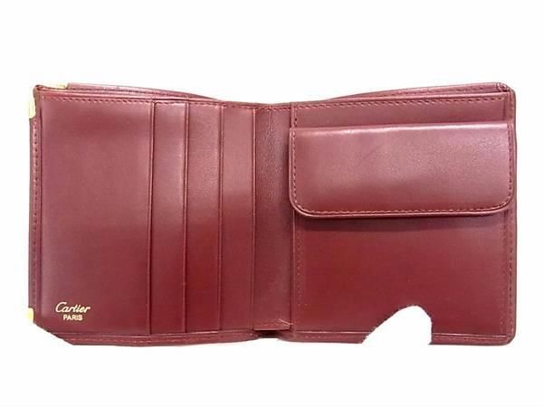 1 jpy # ultimate beautiful goods # Cartier Cartier Must line leather ni. folding purse wallet . inserting change purse . lady's bordeaux series FA4815