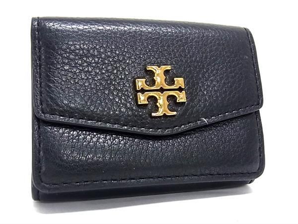 1円 TORY BURCH トリーバーチ レザー コンパクト 三つ折り 財布 ウォレット 小銭入れ 札入れ レディース ブラック系 FA5746の画像1