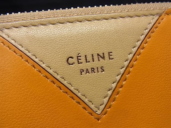 1 jpy # beautiful goods # CELINE Celine leather round fastener purse wallet . inserting change purse . card inserting yellow group × beige group FA5761