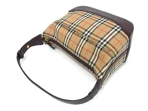 1円 ■美品■ BURBERRY バーバリー ノバチェック キャンバス×レザー ワンショルダーバッグ 肩掛けかばん レディース ブラウン系 BI1954の画像3