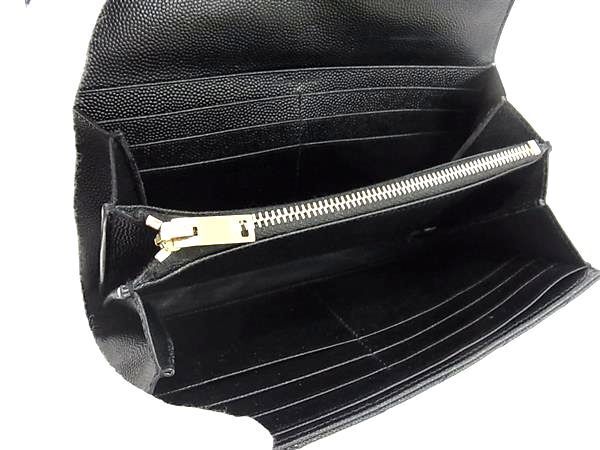 1円 ■美品■ YVESSAINTLAURENT イヴサンローラン カサンドラ Vステッチ レザー 二つ折り 長財布 ウォレット ブラック系 AY1646_画像4