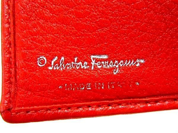 1円 Salvatore Ferragamo フェラガモ JL-22 4656 ガンチーニ レザー 二つ折り 財布 ウォレット 札入れ 小銭入れ オレンジ系 CC2476_画像6