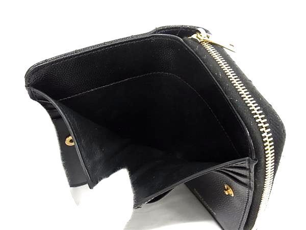 1円 ■極美品■ YVESSAINTLAURENT イヴサンローラン カサンドラ Vステッチ レザー 二つ折り 財布 ウォレット ブラック系 AY1648