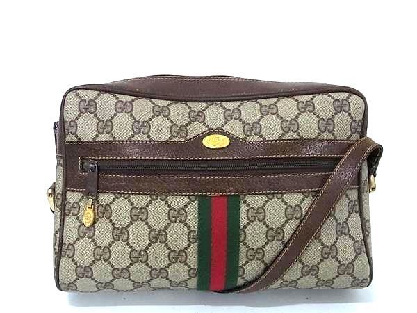 1円 GUCCI オールドグッチ ヴィンテージ シェリーライン GG柄 PVC クロスボディ ショルダーバッグ 斜め掛け ブラウン系 BF7618_画像1