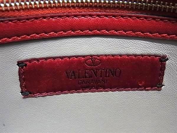 1円 ■美品■ VALENTINO GARAVANI ヴァレンティノ ガラヴァーニ ロックスタッズ レザー セカンドバッグ クラッチ レッド系 FD0006_画像6