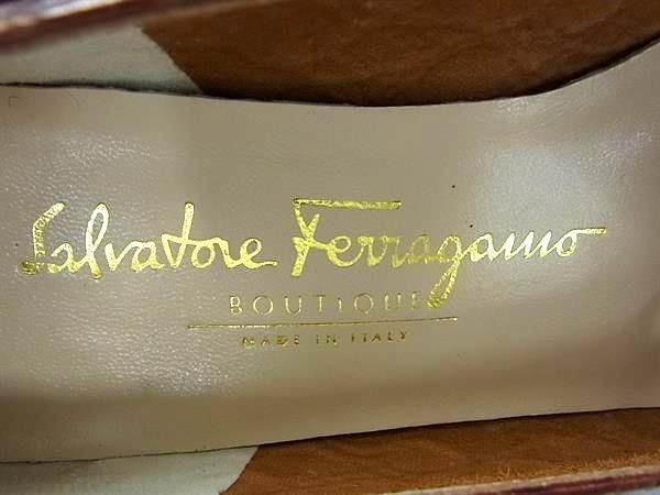1円■極美品■ Salvatore Ferragamo フェラガモ ヴァラリボン クロコダイル型押しレザー ヒール パンプス サイズ6 1/2(約24cm) 靴 AY1183の画像5
