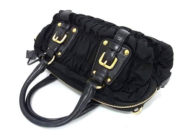 1円 ■美品■ PRADA プラダ テスートナイロン×レザー ギャザー 2WAY ハンドバッグ トート ショルダー レディース ブラック系 AY1728_画像3